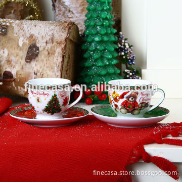 Christmas Fine New Bone China 100cc Coffee Cup and Saucer of Santa Claus Set of 2